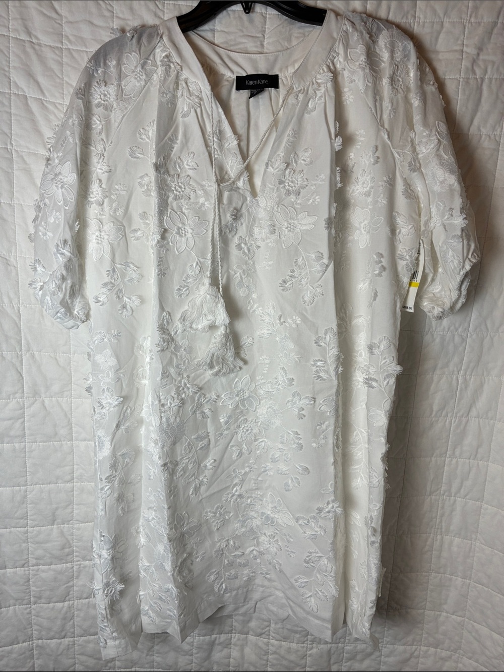 Karen Kane White Embroidered Floral Peasant Tunic Dress